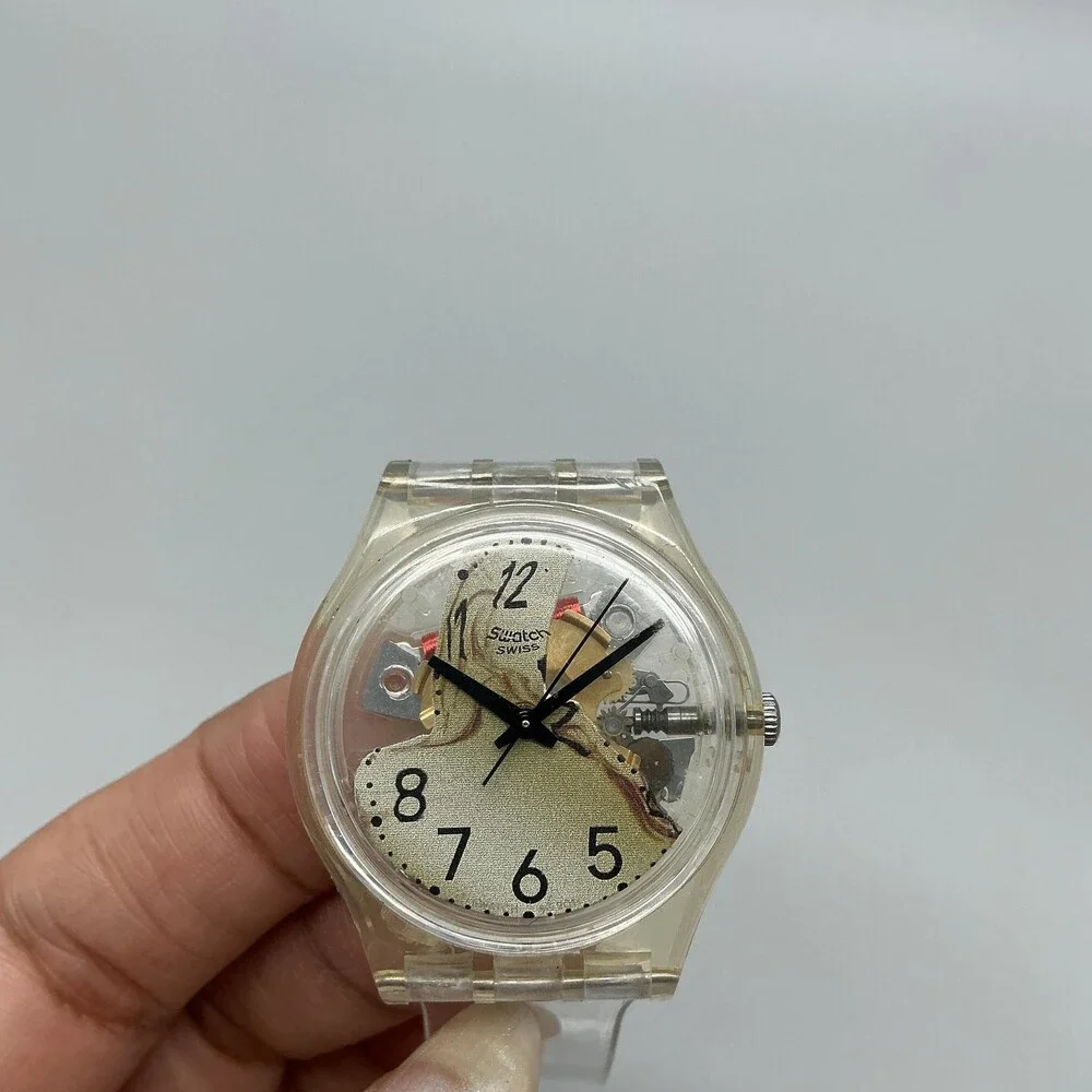 Vintage Swatch Melted Minutes Mens Watch 34mm Silver Skeleton Dial New Battery
